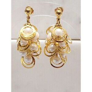 Dangle Earrings Goldtone Faux Pearls And Circles Vintage Avon
